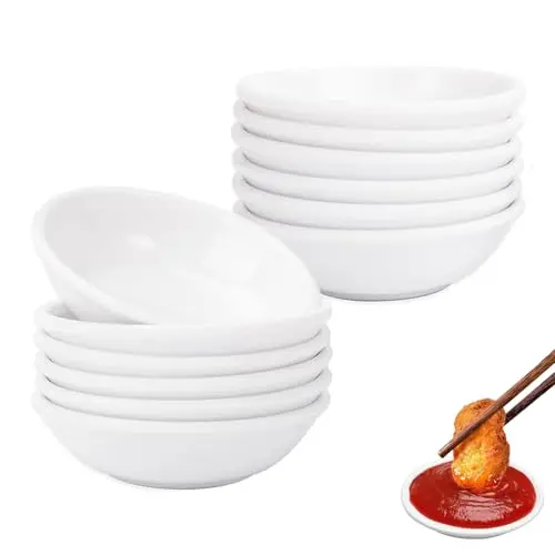 12er Set Weißer Sojasauce Schälchen, 7,2 x 1,9 cm - Mini Servierschalen für Saucen und Dips