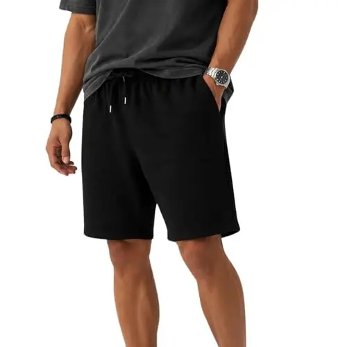 Ross Camp Herren Sporthose, kurze Jogging- oder Shorts, Baumwolle, schwarz, für Sport & Freizeit, Größe L