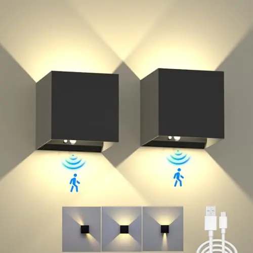 SUPALIG Wandlampe mit Bewegungsmelder, kabellos und einstellbarem Abstrahlwinkel, Schwarz