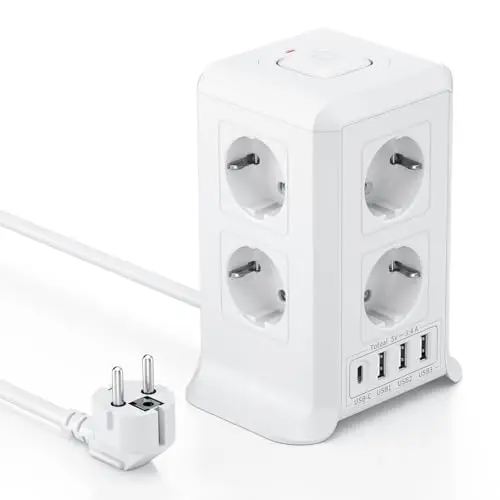 8-fach Steckdosenleiste mit USB-C und Schalter, 2m Verlängerungskabel, Überspannungsschutz für Zuhause und Büro