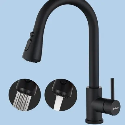 Ausziehbarer Wasserhahn für die Küche mit 360° Drehung und 2 Sprühfunktionen (Schwarz)
