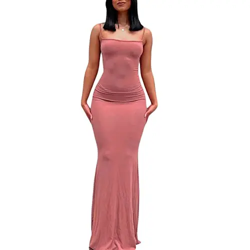 Damen Maxikleid, Casual, Basic, Solid, Spaghetti Träger, TikTok Influencer, Rosa