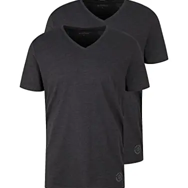 TOM TAILOR Herren V-Ausschnitt T-Shirt Doppelpack, Dark Grey Melange, L