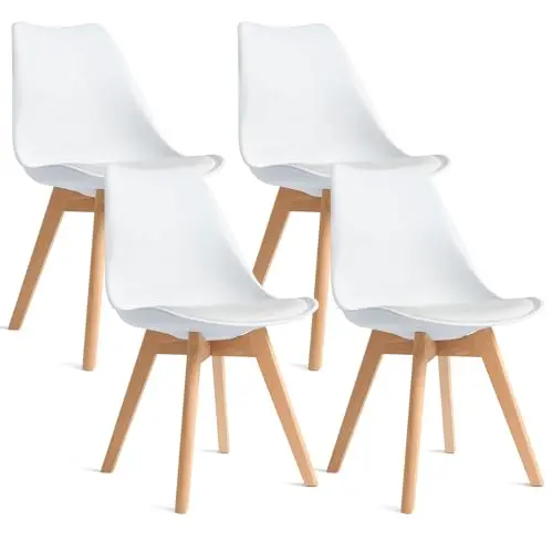 CangLong 4 Esszimmerstühle im modernen Retro-Design, Polsterstühle für Küche und Esszimmer, Weiß
