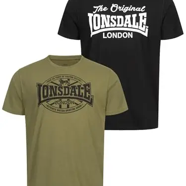 Lonsdale Herren T-Shirt Doppelpack Black/Olive, Normale Passform, Größe S