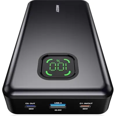 ANSODY Power Bank 25000mAh 65W - Kompakte Powerbank für iPhone, Xiaomi, iPad - Ideal für Reisen und Outdoor (Grau)