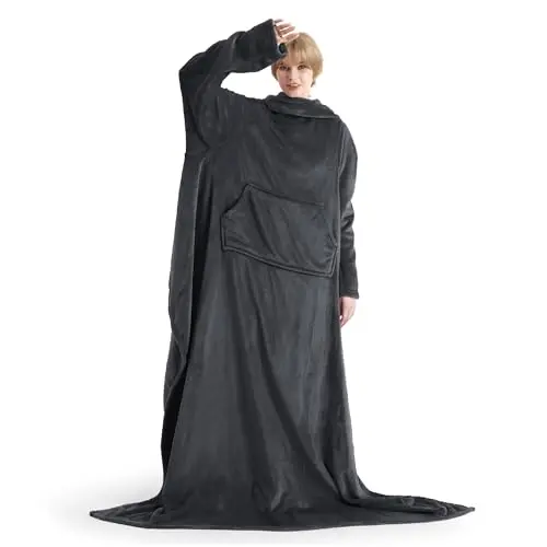 BEDSURE Kuscheldecke mit Ärmeln für Frauen - Tragbare Decke in Anthrazit, Flauschige Ganzkörperdecke