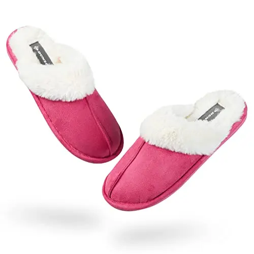 DUNLOP Plüsch Hausschuhe Damen - Flauschige Pantoffeln mit Antirutsch Sohle und Memory Foam (38 EU, Hot Pink)
