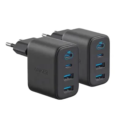 Anker Zolo 50W USB-C Ladegerät Doppelpack – 4-Port Schnellladegerät für iPhone, iPad, Pixel, Galaxy, MacBook (ohne Kabel)