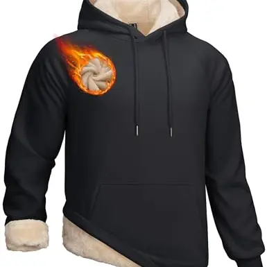 TACVASEN Männer Winter Hoodie Gefütterter Fleecepullover mit Kängurutasche - Schwarz, XXL