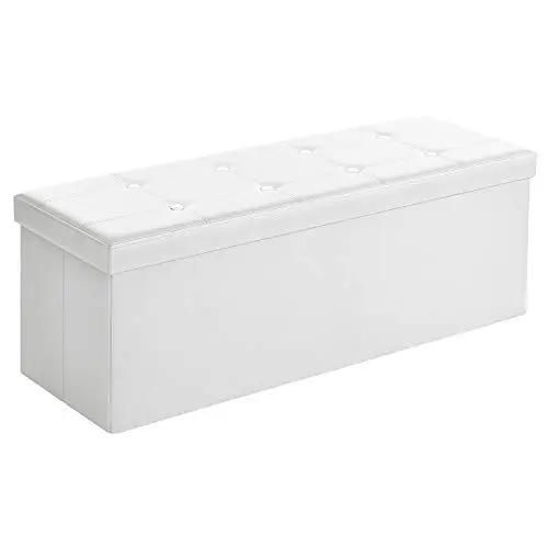 SONGMICS 110 cm Sitzbank mit Stauraum, faltbar und gepolstert, weiß