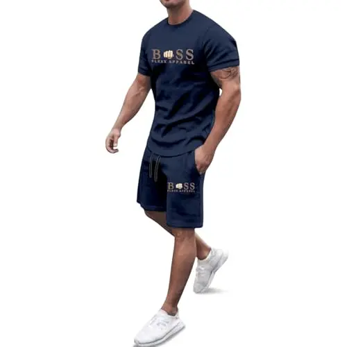 Trainingsanzug Herren 2-teilig Jogginganzug Oversized Sommer Outfit Kurzarm T-Shirt + Kurze Hose