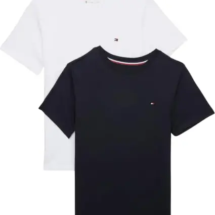 Tommy Hilfiger Jungen 2er Pack T-Shirts, Kurzarm, Rundhalsausschnitt, Blau (Desert Sky/White), 8-10 Jahre