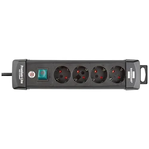 Brennenstuhl Premium-Line 4-Fach Steckdosenleiste mit Schalter und 1,8m Kabel, Made in Germany, schwarz