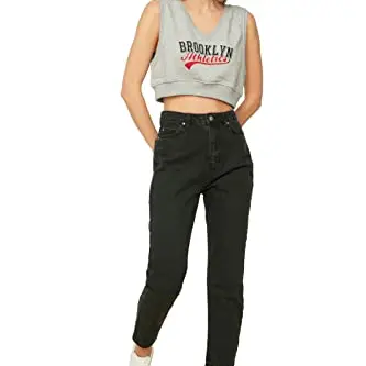TRENDYOL Damen High Waist Mom Jeans, Schwarz, Größe 34
