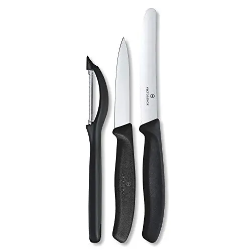 Victorinox Swiss Classic, 3-teiliges Profi Gemüsemesser Set mit Schäler, schwarzer Kunststoffgriff