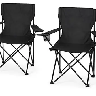 Nexos 2er Set Anglerstuhl, Campingklappstuhl mit Armlehnen und Getränkehalter, robust und leicht, schwarz