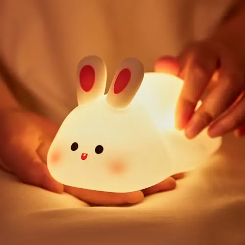 NesveCit LED Nachtlicht Kaninchen - Dimmbare Silikon Lampe für Kinderzimmer, Wiederaufladbar & Touch Steuerung