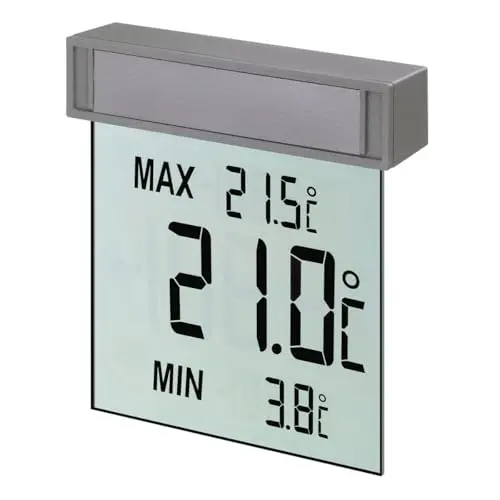 TFA Dostmann Vision digitales Fensterthermometer, selbstklebend, großes Display mit Außentemperatur, Silber