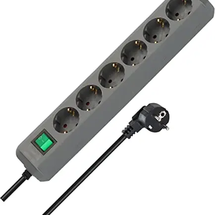 Brennenstuhl Eco-Line 6-Fach Steckdosenleiste mit Schalter, 1,5m Kabel, Silbergrau