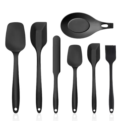 6 Silikonspatel und 1 Silikon-Löffelhalter - Teigspatel-Set für die Küche