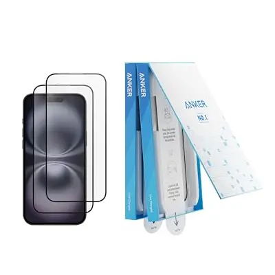 Anker Displayschutzfolie für iPhone 16 Plus, blasenfrei und langlebig, 2er-Pack