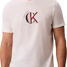 Calvin Klein Herren Graphic T-Shirt, Weiß/Greige, Größe L