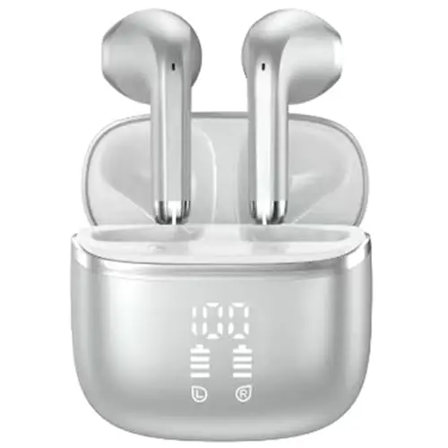 HOIFA Bluetooth Kabellose Kopfhörer, IPX7, Noise Cancelling, 50H, Sport & Alltag, USB-C, Silberweiß