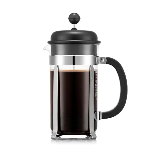 Bodum Caffettiera French Press Schwarz – 1L – 8 Tassen – Hitzebeständiges Glas – BPA-frei