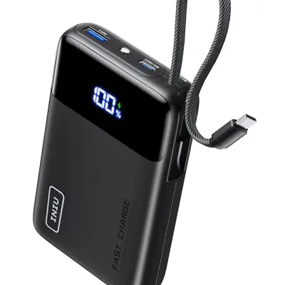 INIU 45W Power Bank 20000mAh mit USB-C Kabel, Schnellladung für iPhone 17/16/15 Pro, Samsung S22 und mehr