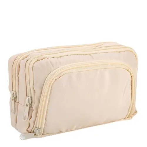 Zhufas Federmäppchen für Mädchen – 3 Fächer Pencil Case für Schule und Büro (Beige)