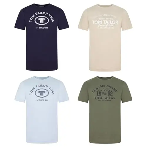 TOM TAILOR Herren T-Shirt 4er Pack Rundhals Kurzarm Baumwolle Größe L Farbe Beige