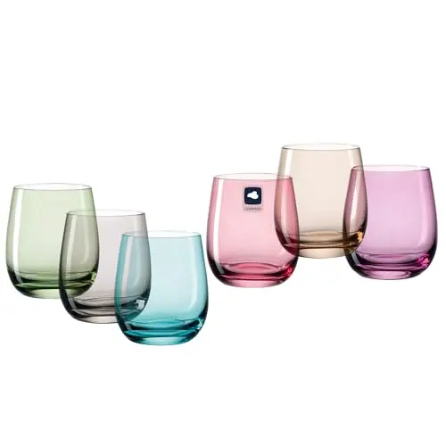 LEONARDO HOME SORA Trinkgläser Set (6er) - Bunte, spülmaschinenfeste Wassergläser für Zuhause & Partys - 360 ml