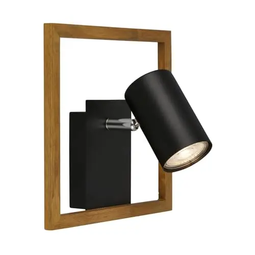 BRILONER Leselampe Wandleuchte Holzrahmen Schwenkbar Schwarz für das Wohnzimmer