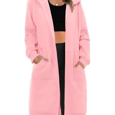 Tuopuda Damen Hoodie mit Reißverschluss – Lange Kapuzenjacke für Herbst und Winter, rosa, XXL