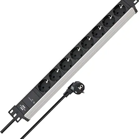 Brennenstuhl Alu-Line 8-Fach Steckdosenleiste mit Überspannungsschutz, 19 Zoll Format, 2m Kabel