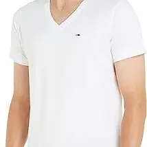Tommy Jeans Herren V-Neck T-Shirt, Kurzarm, Weiß (Classic White), Größe S