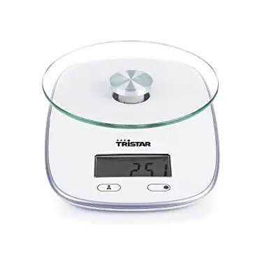 Tristar KW-2445 Küchenwaage - Max. Tragkraft 5 kg, gehärtete Glasplatte, weiß