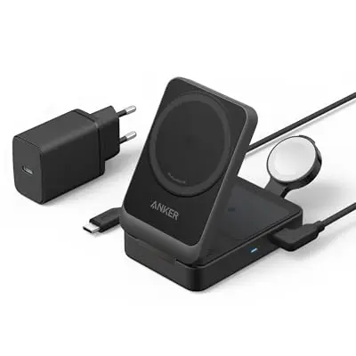 Anker MagGo 3-in-1 Ladestation, kabelloser 15W Ladeständer für iPhone, AirPods und Apple Watch