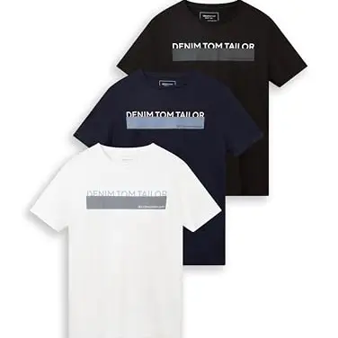 TOM TAILOR Denim Herren Triplepack T-Shirts mit Print, Größe S, Schwarz