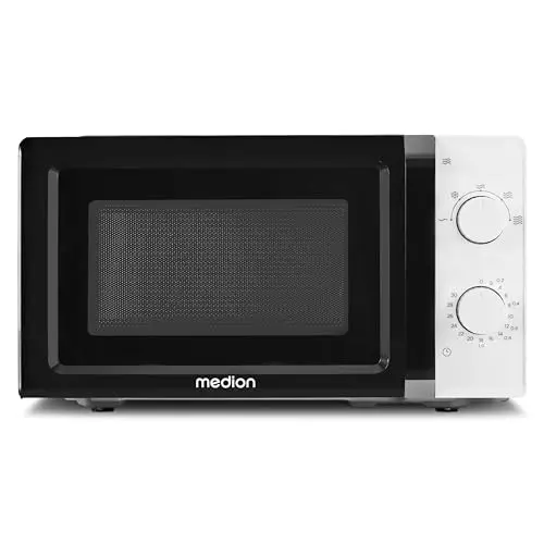MEDION Mikrowelle 20L, 700W, kompakt & platzsparend, 5 Stufen, Auftaufunktion, Timer, MD11475 - weiß