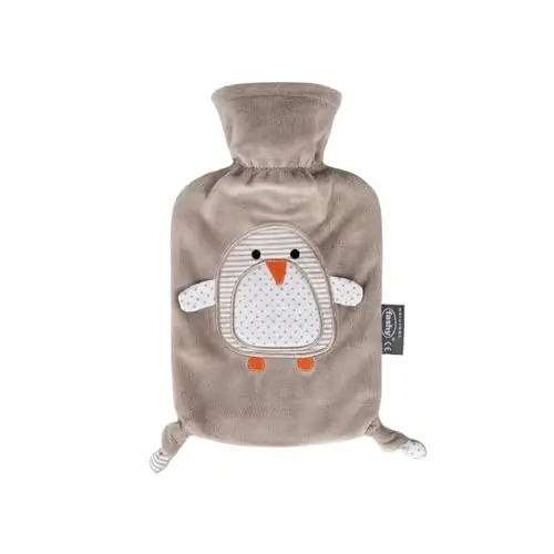 Fashy Wärmflasche „Pia“ Pinguin 0,8 Liter mit kuscheligem Bezug