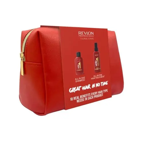 REVLON PROFESSIONAL UniqOne Pflege-Set mit Kosmetiktasche – Leave-in Haarkur, Anti-Frizz Spray mit Hitzeschutz & Shampoo, 150 ml