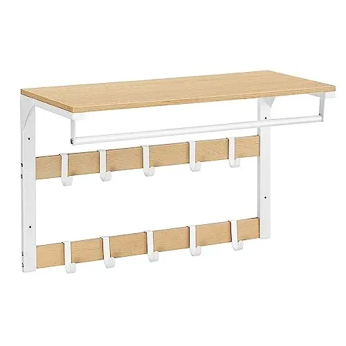 VASAGLE Wandgarderobe mit Ablage und 10 abnehmbaren Haken