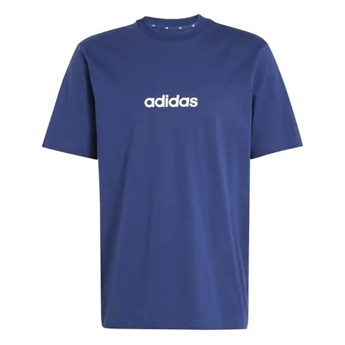 adidas Essentials LINEAR Tee in Dunkelblau/Weiß, Größe L