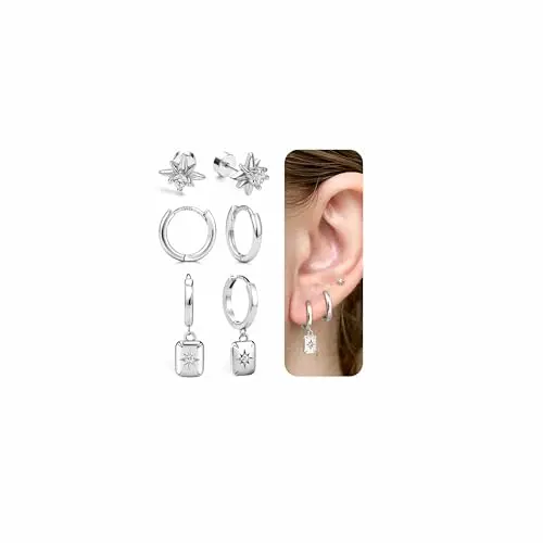 3 Paar Silber 925 Ohrringe Creolen für Damen - Conch, Tragus, Helix Piercings