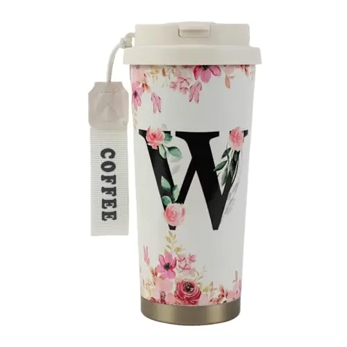 MHwan Kaffeebecher To Go, Vakuum-Thermobecher (530 ml), Personalisiertes Geschenk für Frauen, Mit Initialen A-Z
