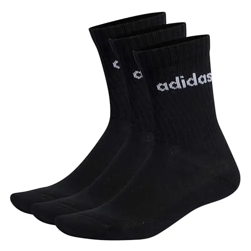 adidas Unisex Linear Crew Socken, 3 Paar, Schwarz/Weiß, Größe 42-45