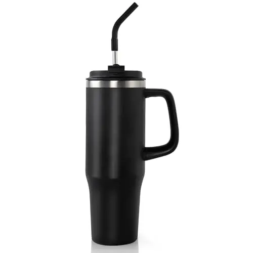 CALIYO Edelstahl Trinkflasche 1,2 L - Auslaufsicher, BPA-frei, für Kohlensäure, hält Getränke 12-48 Std. warm, Schwarz