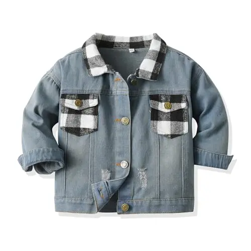Fnaobai Jeansjacke für Kleinkinder, langärmelig mit Tasche, klassischer Mantel für 1–6 Jahre